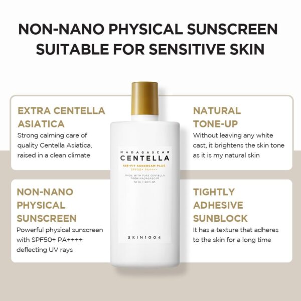 Crema Bloqueadora Extra Liviana con Centella - Protector solar físico Vegano pieles sensibles y/o Rosacea -  Madagascar Centella Air-Fit Suncream Plus 50ml - Imagen 4